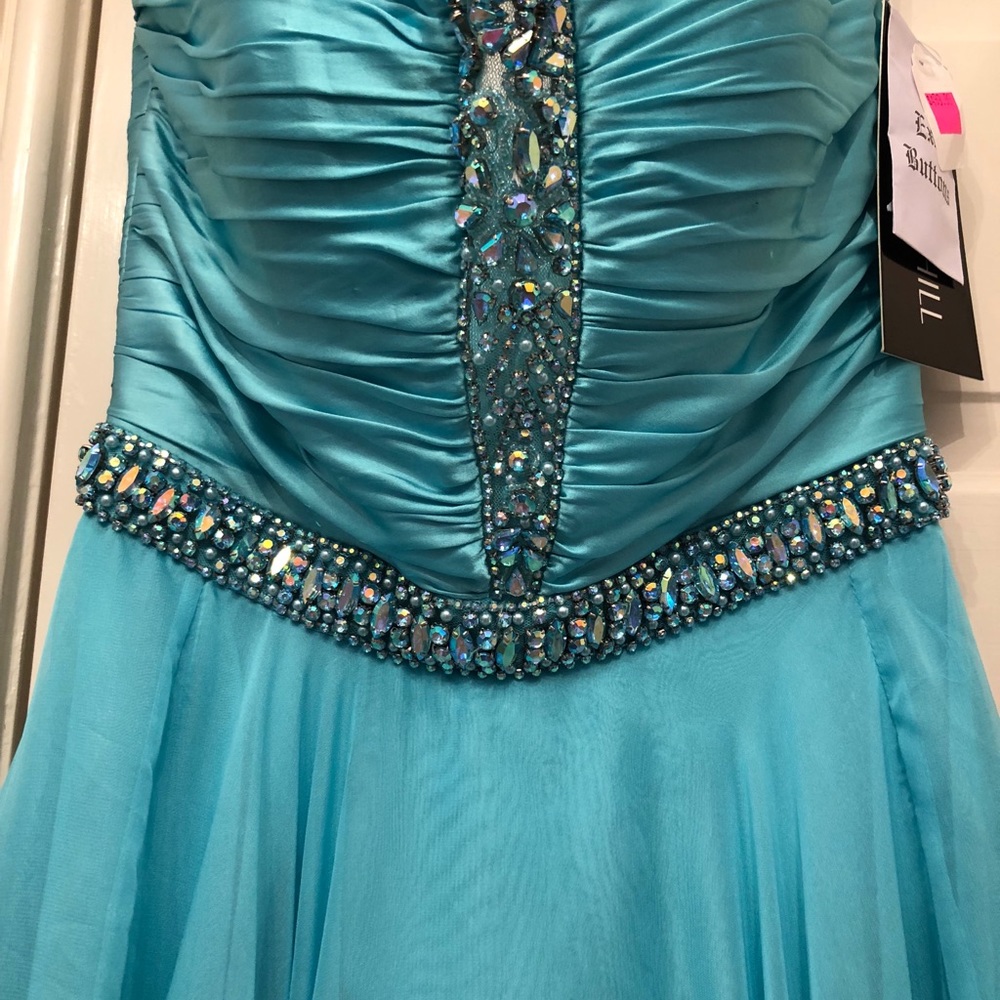 Sherri Hill aqua prom dress👗 size 0 - Picture 5 of 8